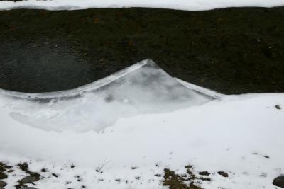 photograph “I.2024 — Local Fuji” par David Farreny — www.farreny.net — Andorre, Andorra, Canillo, rivière, river, Valira, Valira d'Orient, eau, water, glace, ice, hiver, winter, herbe, grass, Fuji, mont, mount, cailloux, pierres, pebble, stones