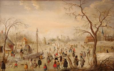 photograph “« Vinter » (« Winter », 1618), Hendrick Avercamp (1585-1634)” par David Farreny — www.farreny.net — Musée national de Norvège, Nasjonalgalleriet, Norvège, Norway, Norge, Oslo, Christiania, Hendrick Avercamp, peinture, painting, tableau, art, XVIIe siècle, 17th century, Hiver, Winter, Vinter, paysage, landscape, patineurs, skaters, arbres, trees, bateau, boat, église, church, glace, ice, lac, lake, gelé, frozen, neige, snow, Flamand, Flemish