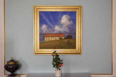 photograph “VIII.2019” par David Farreny — www.farreny.net — Suède, Sweden, Sverige, Södermanland, Uppland, Stockholm, Djurgården, musée, museum, Prins Eugens Waldemarsudde, tableau, painting, Prins Eugens, Det gamla slottet, Le vieux château, 1893, art, peinture, XIXe siècle, 19th century, mur, wall, bouquet, cadre, frame